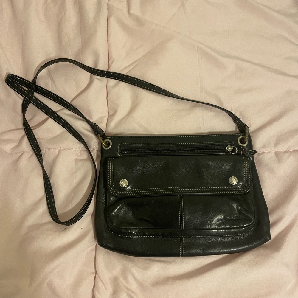 Fossil Black Leather Crossbody Bag